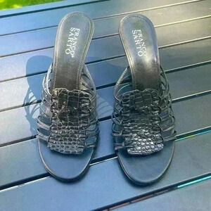 Franco Sarto Black Leather Strappy Boho Wedge Heels Size 8M